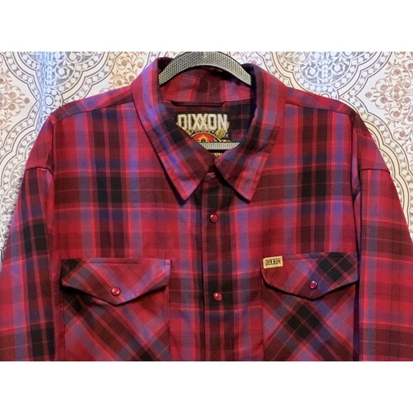 Dixxon Mens Red & Black Plaid Long Sleeve Flannel Shirt 2X Snap Buttons - Picture 4 of 11